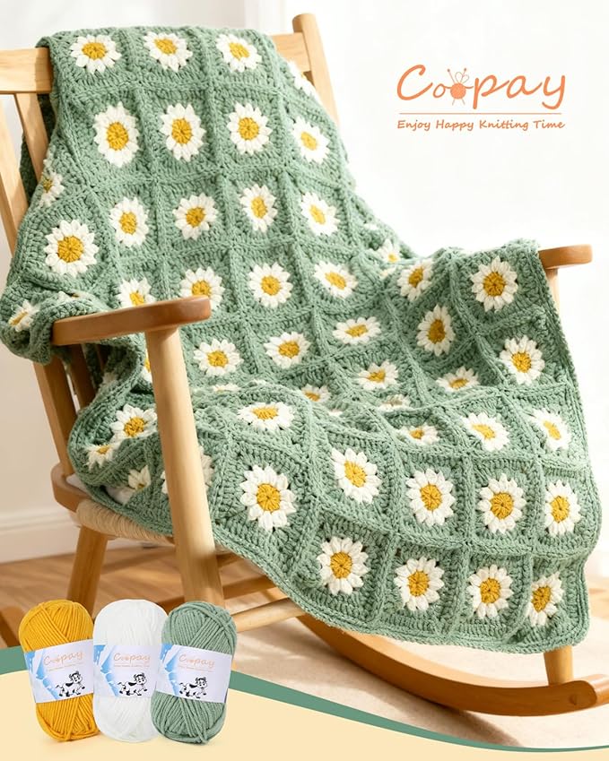 Coopay Yarn for Crocheting Knitting, Crochet Yarns, 2 × 1.76oz - 120yds - 60% Cotton 40% Acrylic Blend Yarns, Granny Square Blanket Yarn (Milky White)