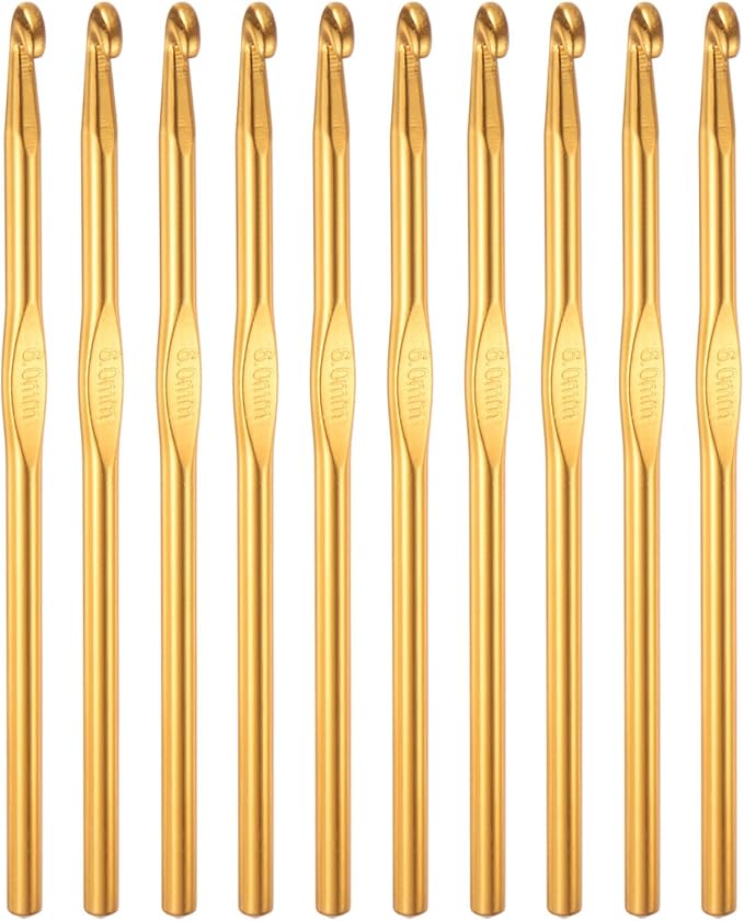 uxcell Aluminum Crochet Hook 6mm US Size J (Size 10) Knitting Needles for DIY Craft Yarn Gold Tone 10Pcs