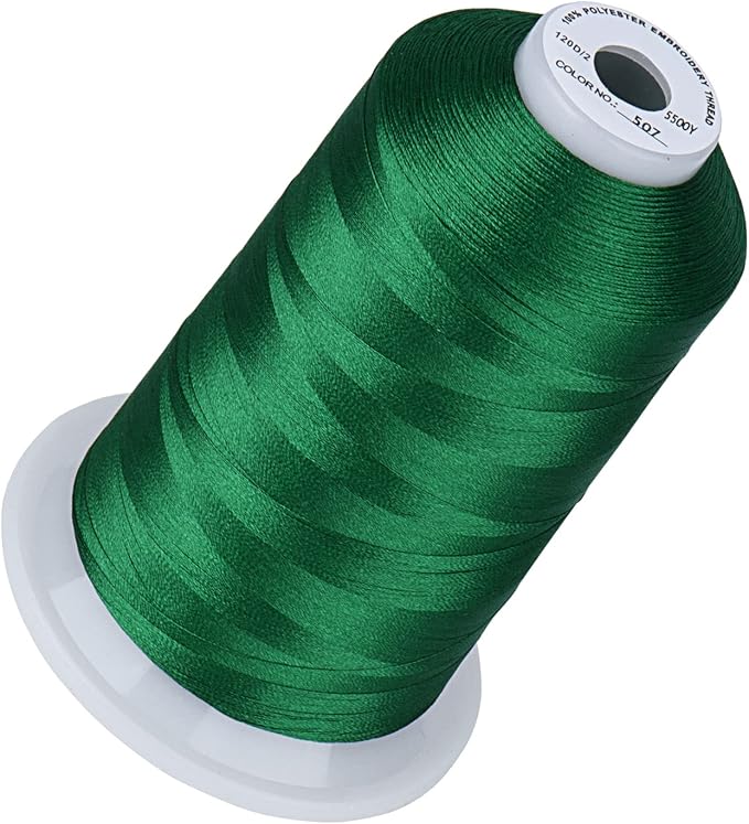 Simthread 5500Yds Embroidery Thread, 5000M High-Yardage 40WT 100% Polyester Thread – 170+ Vivid Colors, High-Speed Rated – Compatible with Brother, Singer, Janome & More - Emerald Green 507