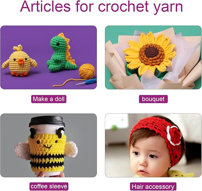 6 Pack (6 x 50g) Crochet Yarn with Crochet Hook - Worsted Medium Yarn for Crocheting - Easy-to-See Stitches Cotton-Nylon Blend Beginner Knitting Yarns for Adults and Kids