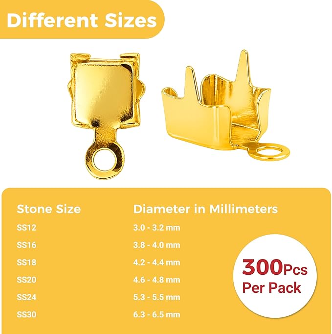 Mandala Crafts 300 Pcs Gold Cup Chain Ends SS12 SS16 SS18 SS20 SS24 SS30 Rhinestone Chain Connectors Jewelry Finding Kit for DIY Iced Out Bracelet Necklace Earring Charm Pendant Making