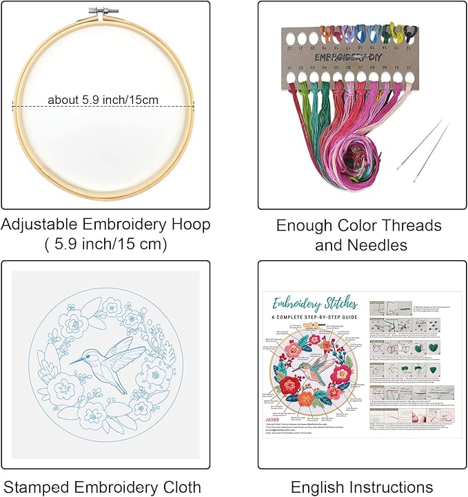louise maelys hummingbird embroidery kits for beginners,cross stitch kit for adults,diy needlepoint with flowers pattern