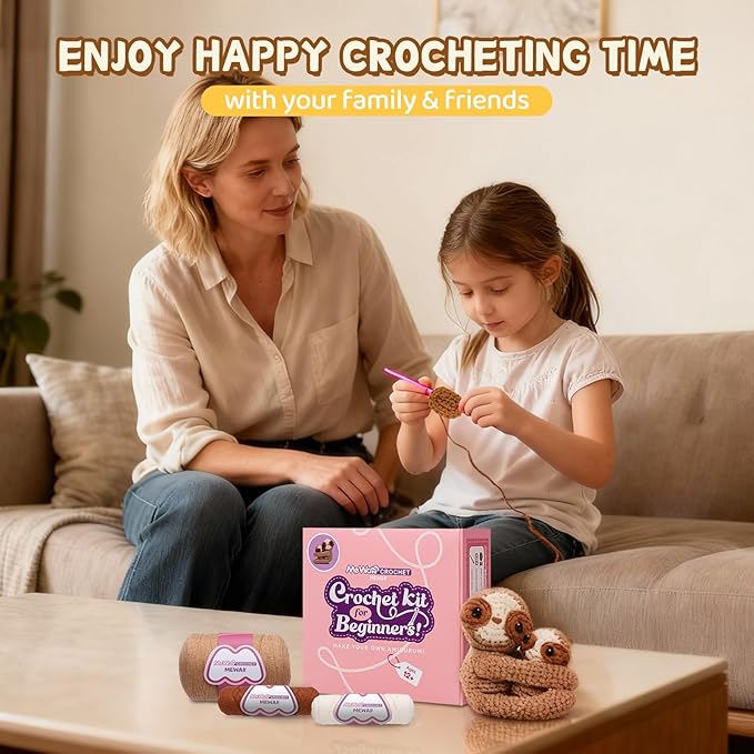 Mewaii Crochet Kit for Beginners with 40% Extra Eco-Friendly Pre-Started Easy Yarn, Step-by-Step Video Tutorials for Adults and Kids (Highland Cattle)
