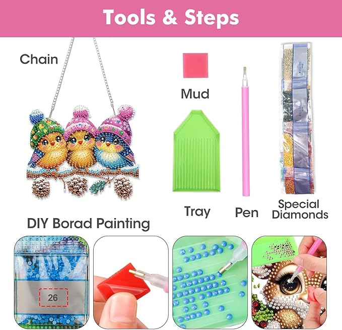 Miwixy Christmas Hanging Diamond Art Kits for Adults,Cute Birds Winter Special Shaped Crystal Christmas Diamond Painting Ornament Kit DIY Double-Sided Pattern Window Pendant Gem Art Home Wall Decor
