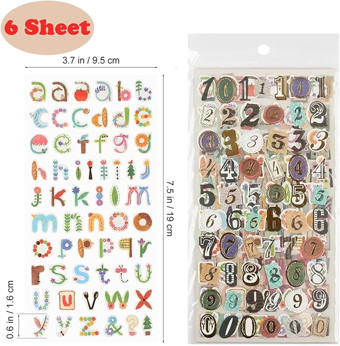 347PCS Vintage Stickers, 6 Sheet Scrapbook Stickers Graffiti, Cute Vintage Letters Numbers Self Adhesive Decals Scrapbooking Supplies for Diary DIY Art Album Paper Crafts