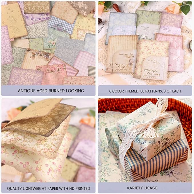 180 Sheets Vintage Scrapbook Paper, Journaling Scrapbooking Supplies, Antique Aged Looking Background Paper for Junk Journals Card Making Mixed Media Decoupage Craft Arts Deco