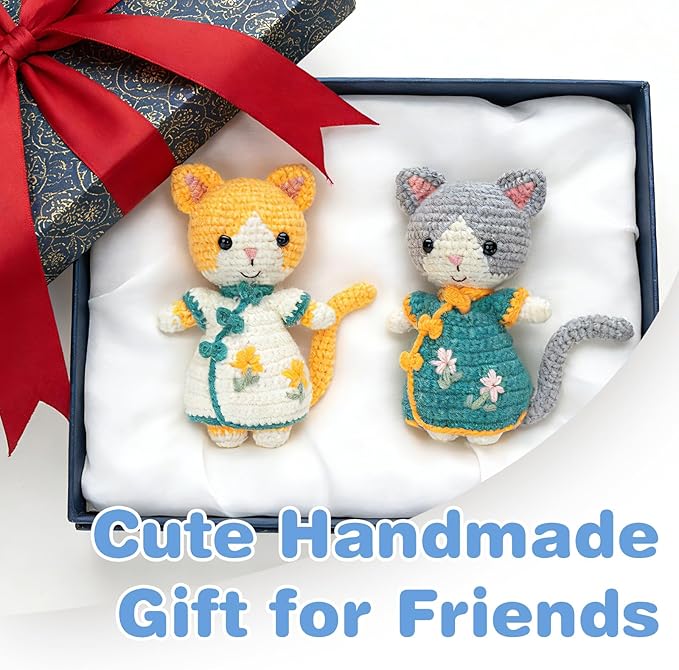 Youkali Crochet Kit for Beginners, Crochet Starter Kit with Step-by-Step Video Tutorials, Easy Beginner Crochet Kit for Adults, Crochet Animals Crafts Crochet Kits, Easy Knitting Kit. (Cat)