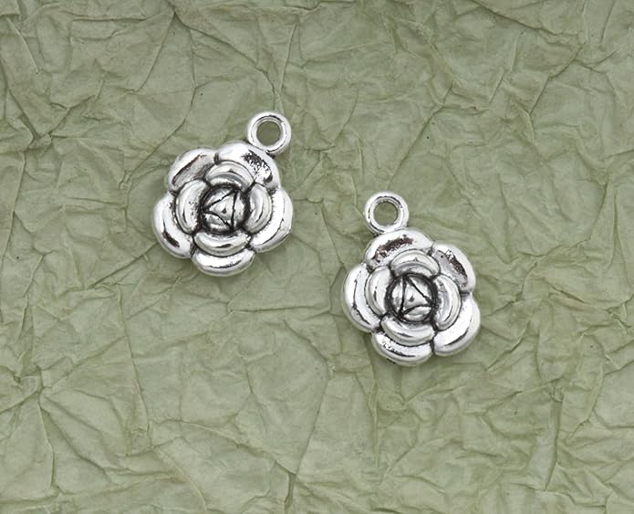 30 Pcs Rose Charms Vintage 1.6 X 1.2 X 0.4 CM Chic Flower Pendants for DIY Jewelry Making Kits Necklace Bracelets Earring Keychain Accessories