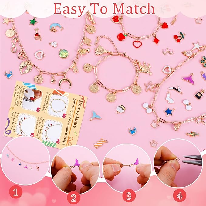 Wurosi 443 Pcs Gold Charm Bracelet Necklace Making Kit for Women, Including 8 Paperclip Chain Bracelets, 4 Paper Clip Chain Necklaces, Accessories for Jewelry Making, Crafts Beginner Supplies Gift