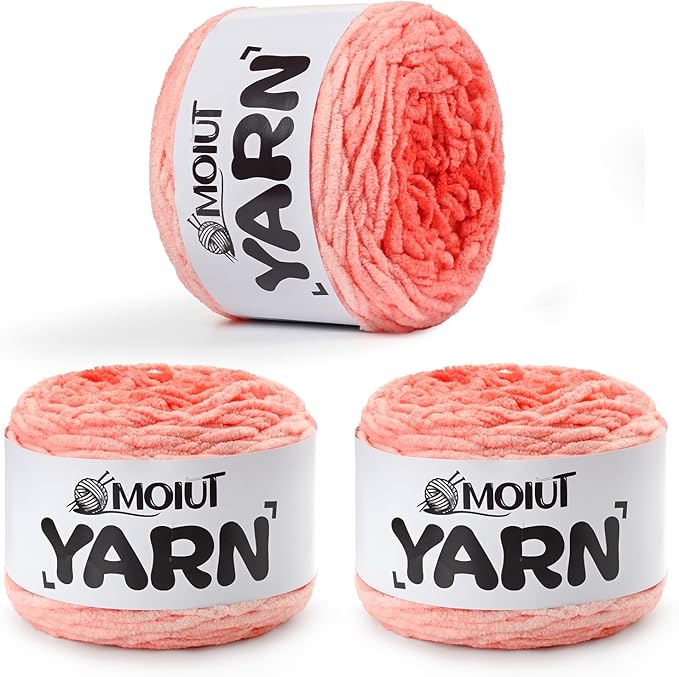 Blanket Perfect Ombre Cake Yarn - Baby Yarn for Crocheting Soft - 3 Pack of 10.6oz/300g - #6 Super Bulky - 197 Yards for Knitting, Crafts & Amigurumi, Chunky Chenille Yarn(3 Peach Blossom)