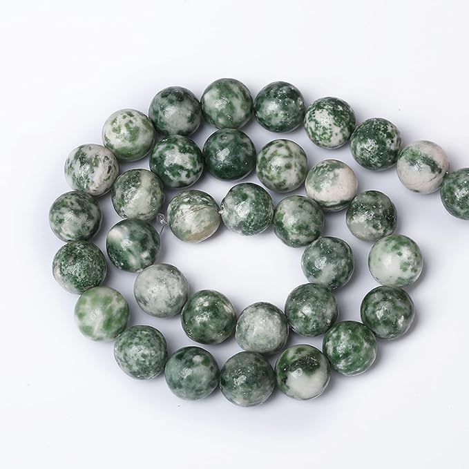 60pcs 6mm Natural Green Spot Stone Stone Beads for Jewelry Making Loose Spacer Round Beads DIY Bracelets Necklaces 15" (6mm, Green Spot Stone)