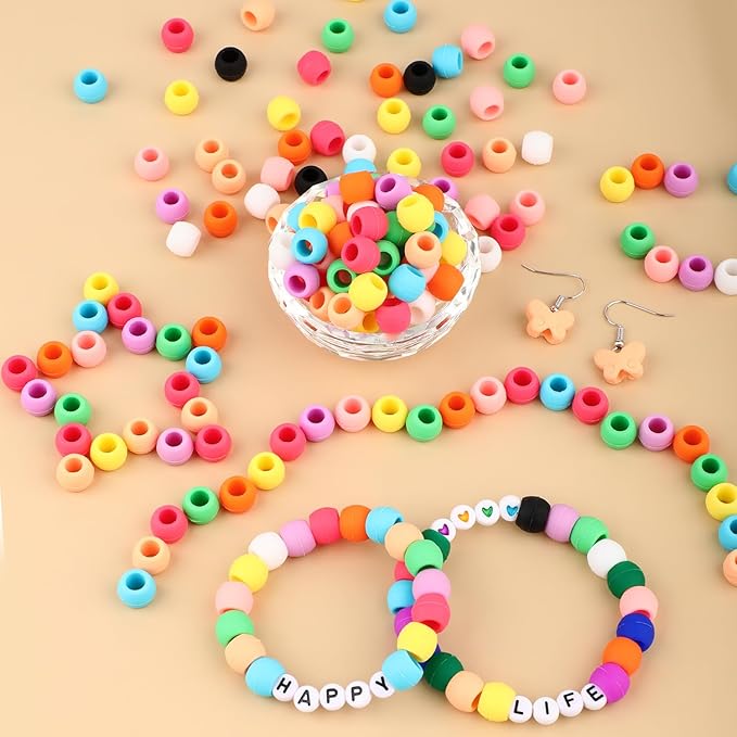 AD Beads 216PCS 6x9mm Soft Pony Silicone Beads for stylehair, Green Series with 80 Elastic Bands, Tool and Storage Box Kit for Braids, Bracelet, Crafts.