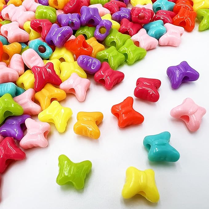 MIIIM 500 Pcs Colorful Butterfly Pony Beads Shapes for Friendship Bracelet, Large Hole Kandi Beads for Hair Braids, Jewelry Making (Multi-Colored)