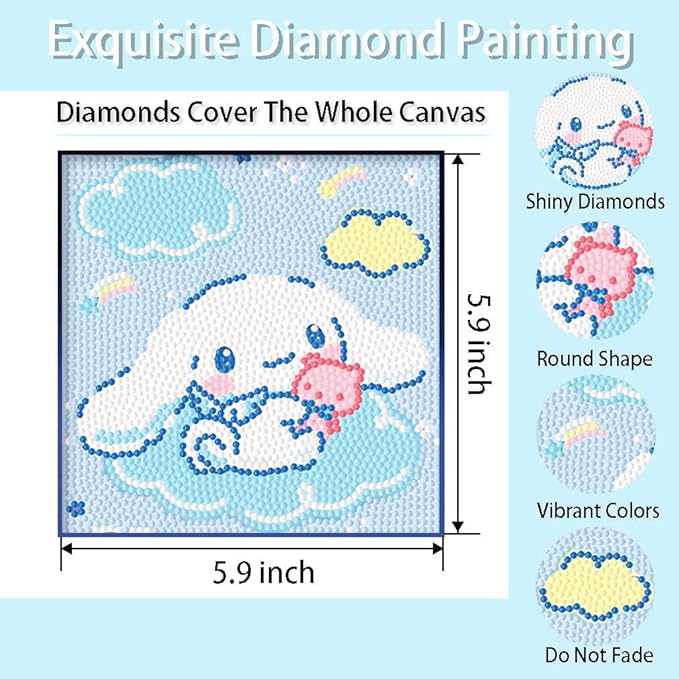 PERFECTSIGHT Cute 5D Diamond Art Kits with Wooden Frame, Kawaii DIY Painting Art for Adults Teen, Diamond Arts and Crafts Sets, Big Gem Full Drill Diamond Dots for Women Beginners (Big Ear)