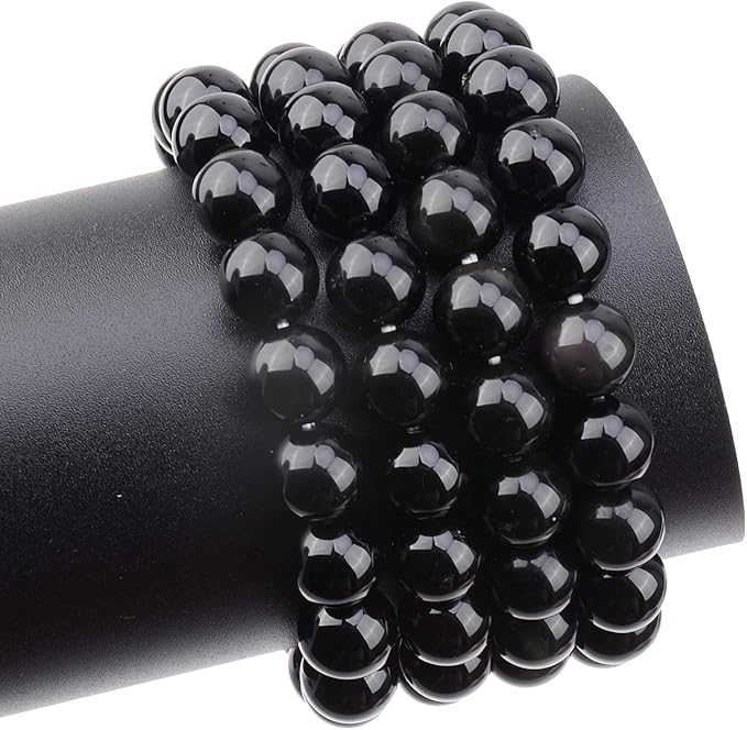 LPBeads 80Pcs Polished 10mm Round Natural Obsidian Gemstone Loose Beads with Stretch Cord for Jewelry Making Bracelets