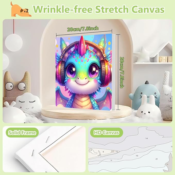 Reivworl Paint by Numbers Kit for Kids with Frame and Easel, Dragon Paint by Number for Kids Age 6-8-12, Acrylic Paint by Numbers for Gifts and Home Decor (8X8inch)
