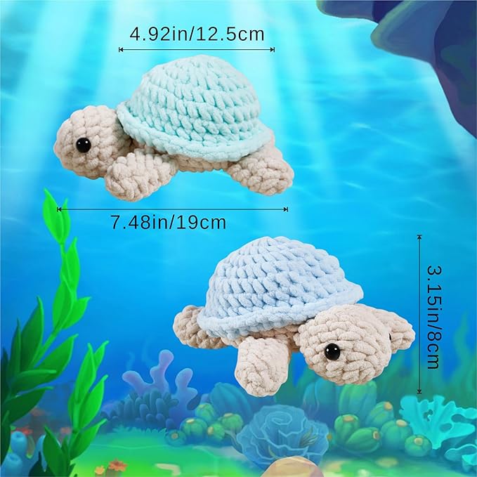 eelexa crochet kit for beginners, amigurumi crocheting animal kits, with step-by-step video tutorials for kids adults beginner - 2 pack turtles