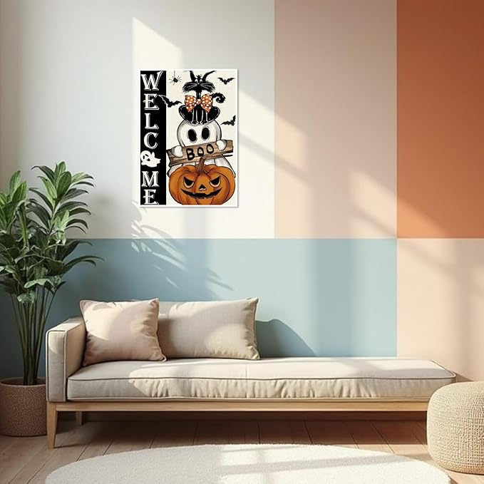Halloween Stamped Cross Stitch Kits for Adults Beginner, Black Cat Pumpkin Cross Stitch Kits Printed Stitching Patterns Dimensions Needlepoint Art Crafts Embroidery Kits for Adults Beginners 12x16 in