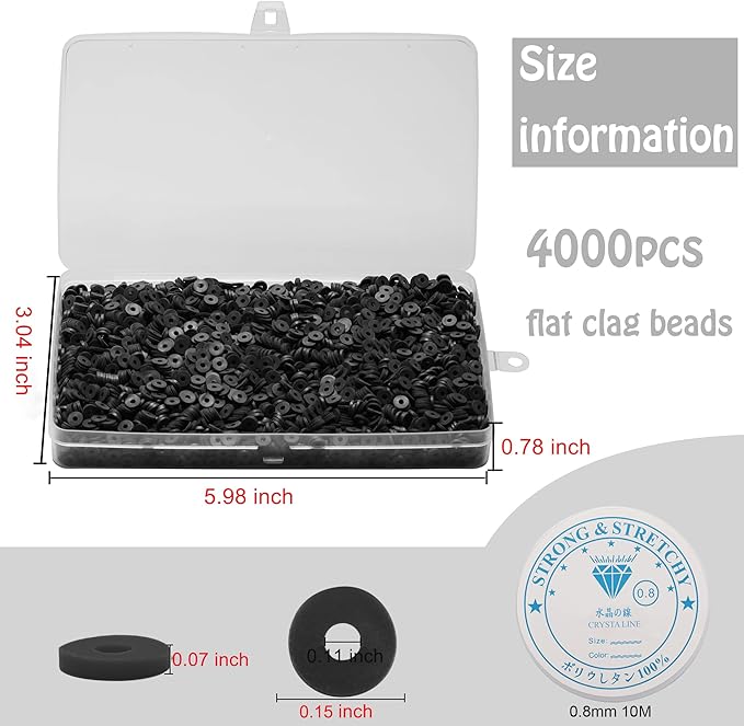 4000 Pcs Clay Beads for Bracelets Making, Polymer Spacer Flat DIY for Jewelry Necklace Earring Making Kit, Preppy Aesthetic Heishi Heshie Thin Disk Beads Assortments Set 4 6 8MM (BK-11-18, 4MM)
