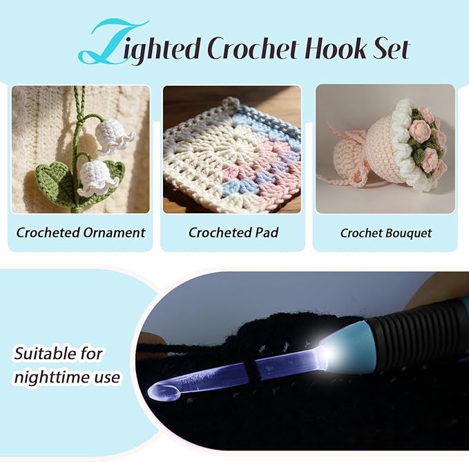 Yarniss Lighted Crochet Hook,5.5mm Crochet Hook Glow in Dark with Battery,Dark Blue