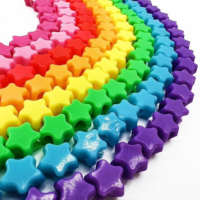 MIIIM 1000 Pcs Colorful Star Pony Beads Shapes for Friendship Bracelet, Large Hole Kandi Beads for Hair Braids, Jewelry Making (Multi-Colored)