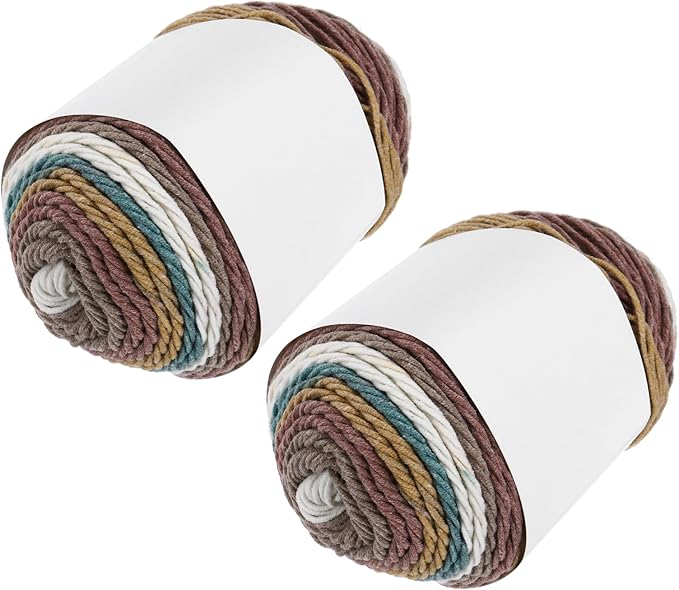 MECCANIXITY Cotton Acrylic Yarn for Crocheting, 422 Yard 5 Ply Soft Gradient Yarn Acrylic 45% Cotton 55% Used for DIY Knitting Blankets Scarves(2 Packx100g,Coffee,Yellow,Red,Green)