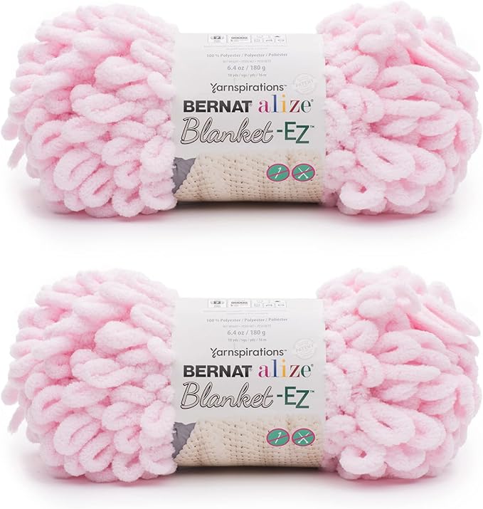Bernat Alize Blanket-EZ Super Soft Looped Yarn for Beginners, Hand Knitting- No Needles or Hooks Needed, Powder Pink 2 Pack