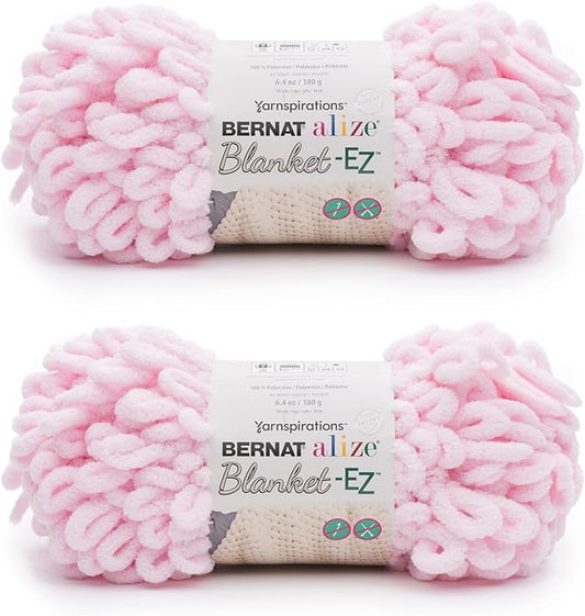 Bernat Alize Blanket-EZ Super Soft Looped Yarn for Beginners, Hand Knitting- No Needles or Hooks Needed, Powder Pink 2 Pack
