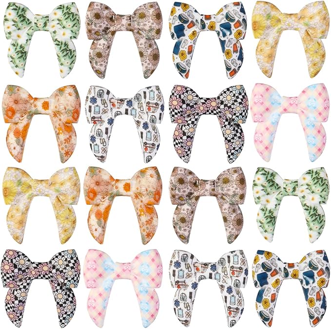 16Pcs Bow Silicone Beads Bulk Flower Focal Silicone Beads for Keychain Making Necklace Jewelry DIY Bracelet Making Kit (Bowknot)
