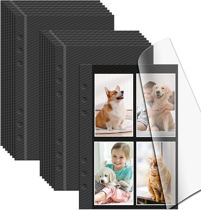 Photo Album Pages Refill for 6 Ring Binder, 15 Sheets/30 Self-Adhesive Pages, Scrapbook Album Sheets Fit 2x3, 4x6, 5x7 Photo