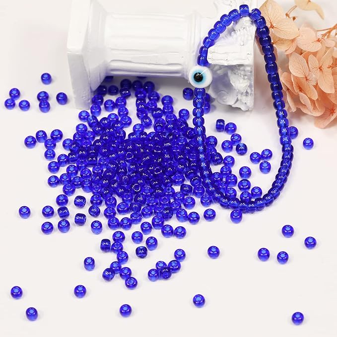 Bala&Fillic Transparent Royal Blue Color 4mm Seed Beads About 1200pcs/100Grams in Bag, 6/0 Glass Craft Beads for Making Bracelet and Necklace (Transparent Royal Blue)