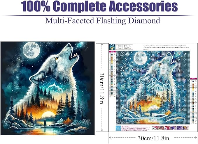 STGLCR Wolf Diamond Art Kits for Adults, Wolf Moon Diamond Painting Kits for Adults Beginners, DIY 5D Forest Diamond Painting with Round Gem Art Kits for Adult for Gift Home Wall Decor 12x12 Inch