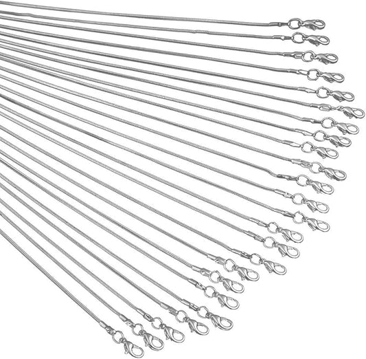 Cmidy 24pcs Chains for Jewelry Making 24 Inch 925 Sterling Silver Plated 1.2mm DIY Snake Chain Bulk Link Necklace With Lobster Clasps