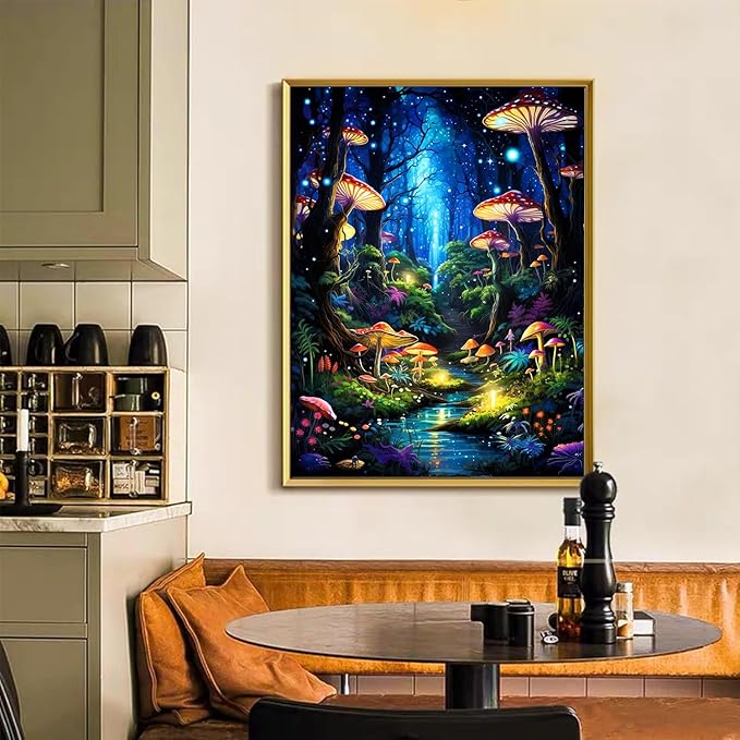 Enchanted Glow Forest Diamond Painting for Adults DIY Mushroom Diamond Art for Adult Beginners Mushroom Gem Painting Crafts for Adults Home Wall Decor 5D Gem Art Perfectly for Relaxation 12x16inch