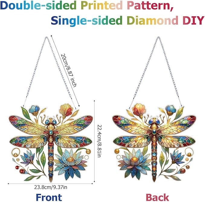 Koikify Diamond Art Hanging Pendant, Dragonfly Crystal Gem Painting Ornament Crafts Kit for Home Décor & Gift