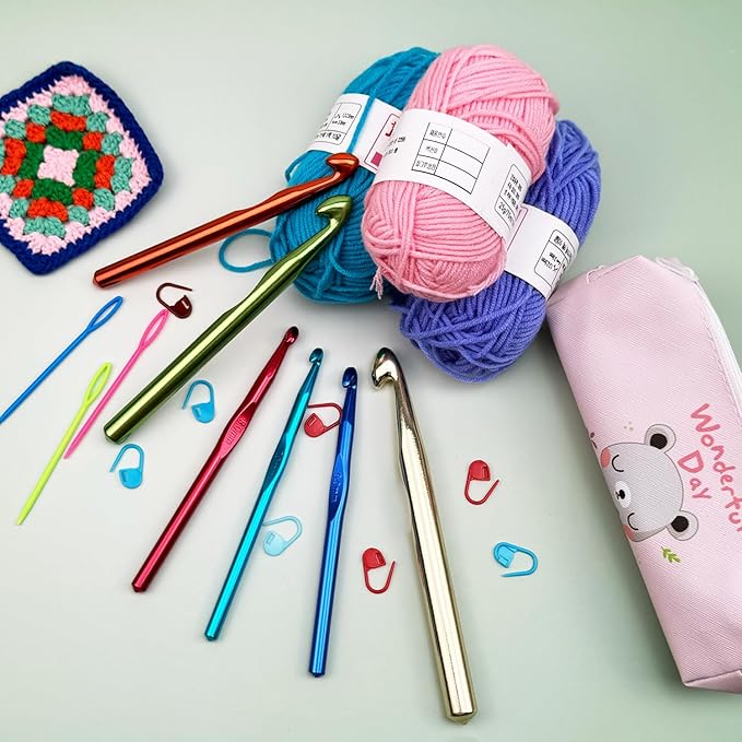 Mdoker 21pcs Huge Crochet Hook Set,Large Size 15mm 12mm 10mm 9mm 8mm 7mm Aluminum Crochet Hooks with Case,Crocheting Hook Needles for Chunky Yarn,Size L M N P O Q (Aluminum)