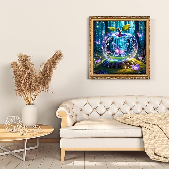 Butterfly Diamond Art Kits for Adults, Butterfly Diamond Painting for Beginners, Crystal Apple Diamond Dot, Dimond Art Paintings, Gem Painting Kit, Crafts for Adults, Home Wall Decor Gifts (14x14inch)