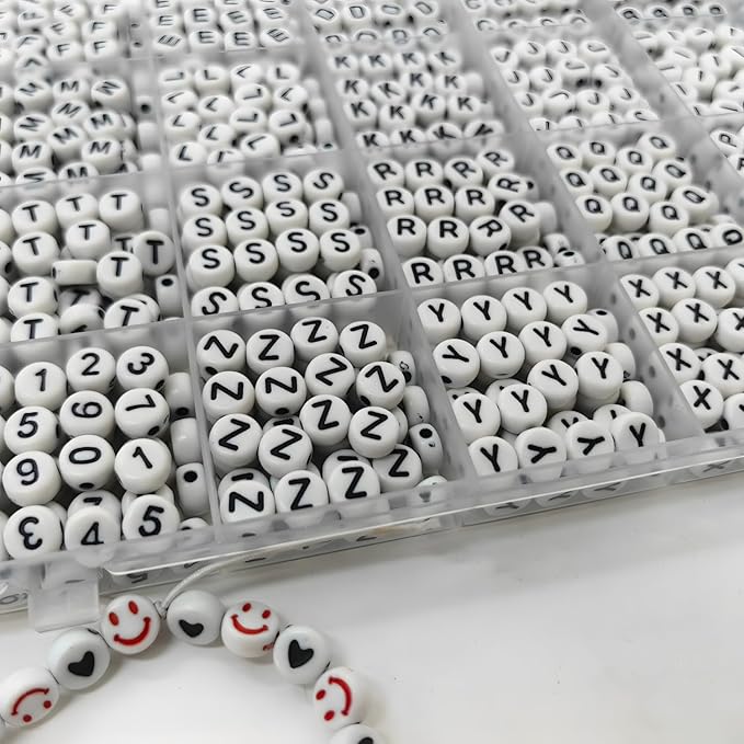 Black Alphabet Beads A-Z 1350+Pcs Letter Bead, Acrylic 4x7mm Round Digit Letter Beads Kits,Bracelets Necklaces DIY Jewelry Making Kits (Black,1350+PCS)
