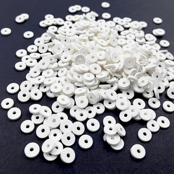 2000pcs Heishi Vinyl Beads Flat Round Polymer Clay Spacer Beads for Making Bracelet Necklace Earring Accessories DIY Handmade Craft(White, 6mm)