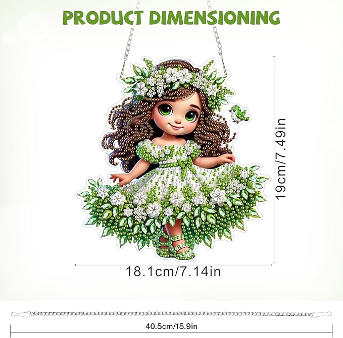 Bowetile Forest Fairy Diamond Art Hanging Kits for Adults, Diamond Art Suncatchers Cartoon Girl, 5D Special Shape Diamond Painting Pendant Window Ornament Gifts for Home Wall Door Garden Decor
