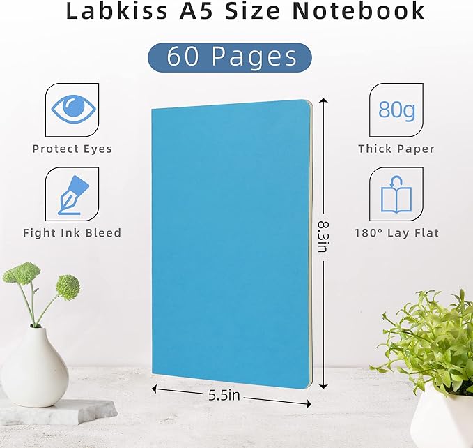 labkiss 24 pack blank notebook & journal bulk, multi cover, unlined plain thick paper, a5 size, 5.5x8.3 inch, 60 page, small sketchbook subject note pad set for women men kids traveler student office