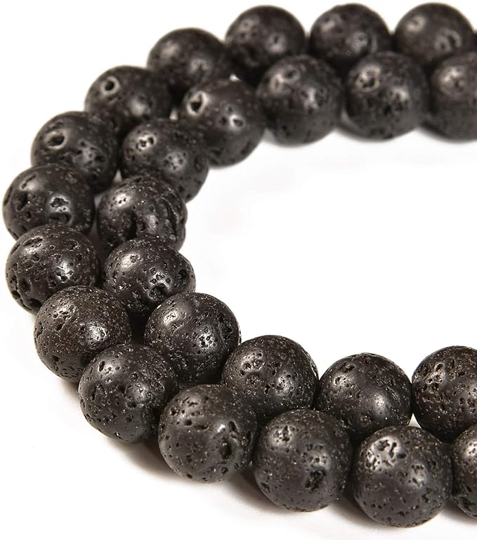 Natural Gemstone Round Spacer Loose Beads for Jewelry Making 15.5" 1 Strand 4mm 6mm 8mm 10mm (6mm 60Beads, Black Volcanic Lava)