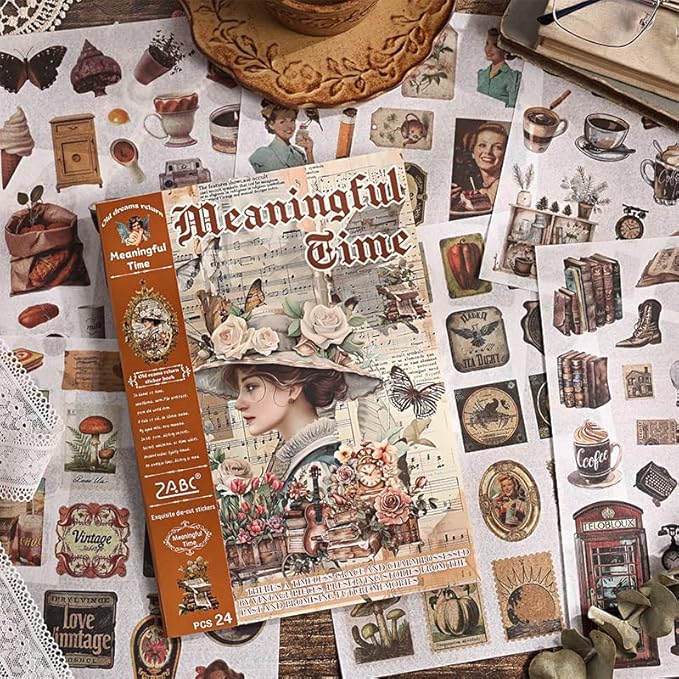 Vintage Washi Sticker Book, 24 Sheets Retro People Cute Aesthetic Stickers for Scrapbook Junk Journal Supplies Collage DIY Crafts Phone Cases Adult