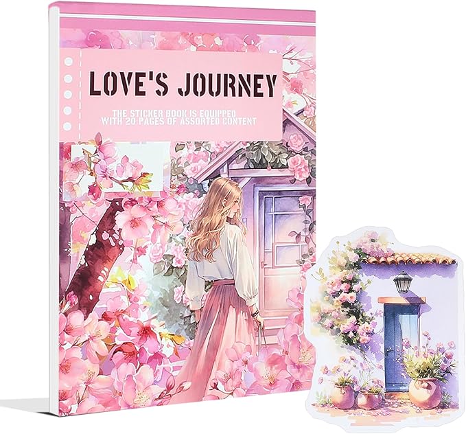 Love's Journey Scrapbook Stickers, Precut Journal Stickers Book for Junk Journaling, PET and Paper Materials, Seasons Landscape Girl People Stickers for Scrapbooking Supplies, A5