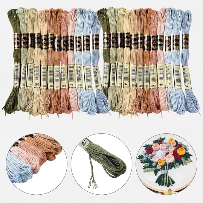 24 Skeins 6 Strands Colorful Variegated Embroidery Thread Floss Cross Stitch Threads Gradient Friendship Bracelets Yarn String Bulk with Floss Bobbins for Hand Sewing knitting Crafts Crochet