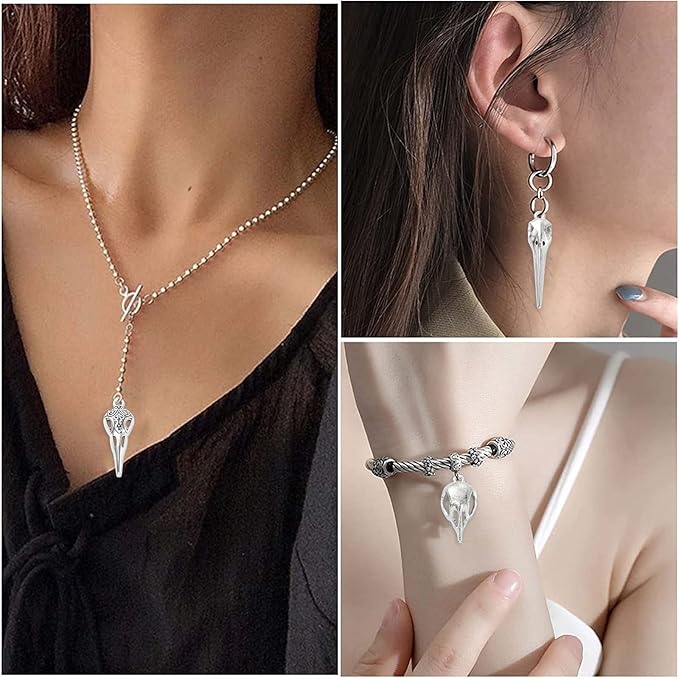 DanLingJewelry 30Pcs 6 Styles Antique Silver Raven Skull Bird Head Skeleton Charms for Halloween Jewelry Making Crafting