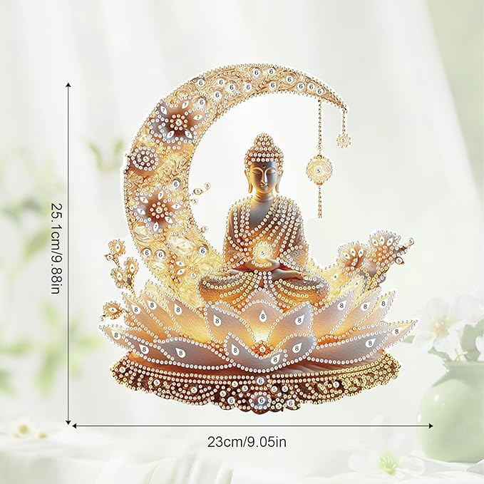 JZHYOAN DIY Hanging Diamond Craft Pendants Buddha Diamond Painting Art Hanging Kit Wind Chimes with Diamonds Art Window Pendants Craft for Adult Acrylic Pendant Ornaments Kits Crystal Arts Pendant
