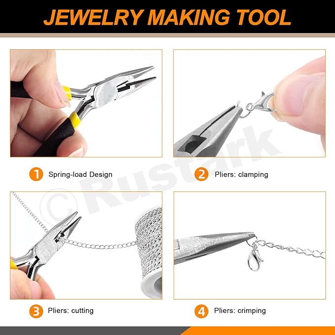 Rustark 102Pcs 4mm 30 Feet Silver Jewelry Making Chains Kit Thin Necklace Bracelet Chain Twisted Links Curb Chain with Jump Rings Lobster Clasps and Pliers for Bracelet Necklace Jewelry Making