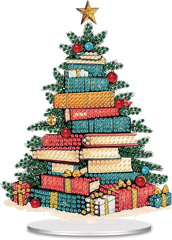 NEGEKFKX Christmas Tree Tabletop Ornament DIY Diamonds Art Painting kit,Desktop Diamonds Painting Kit for Adult,Acrylic Diamonds Painting Board Kit Ornament, Special Crystal Diamond