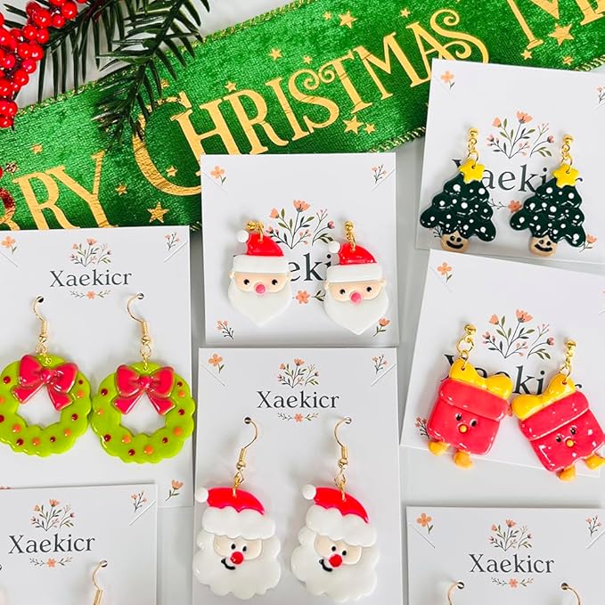 Xaekicr Christmas Polymer Clay Cutters Set – 8 Pcs Holiday Clay Earring Cutters for DIY Jewelry Making, Santa Tree Wreath Gifts – Clay Tools for Polymer Clay Molds Projects